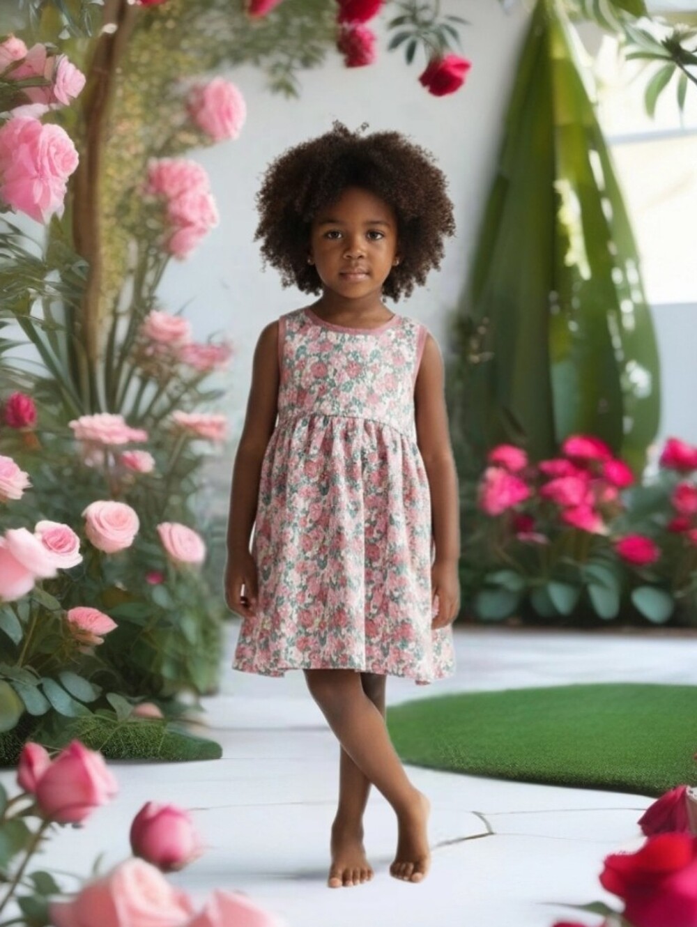 Sleeveless Pink Floral Dress for Girls